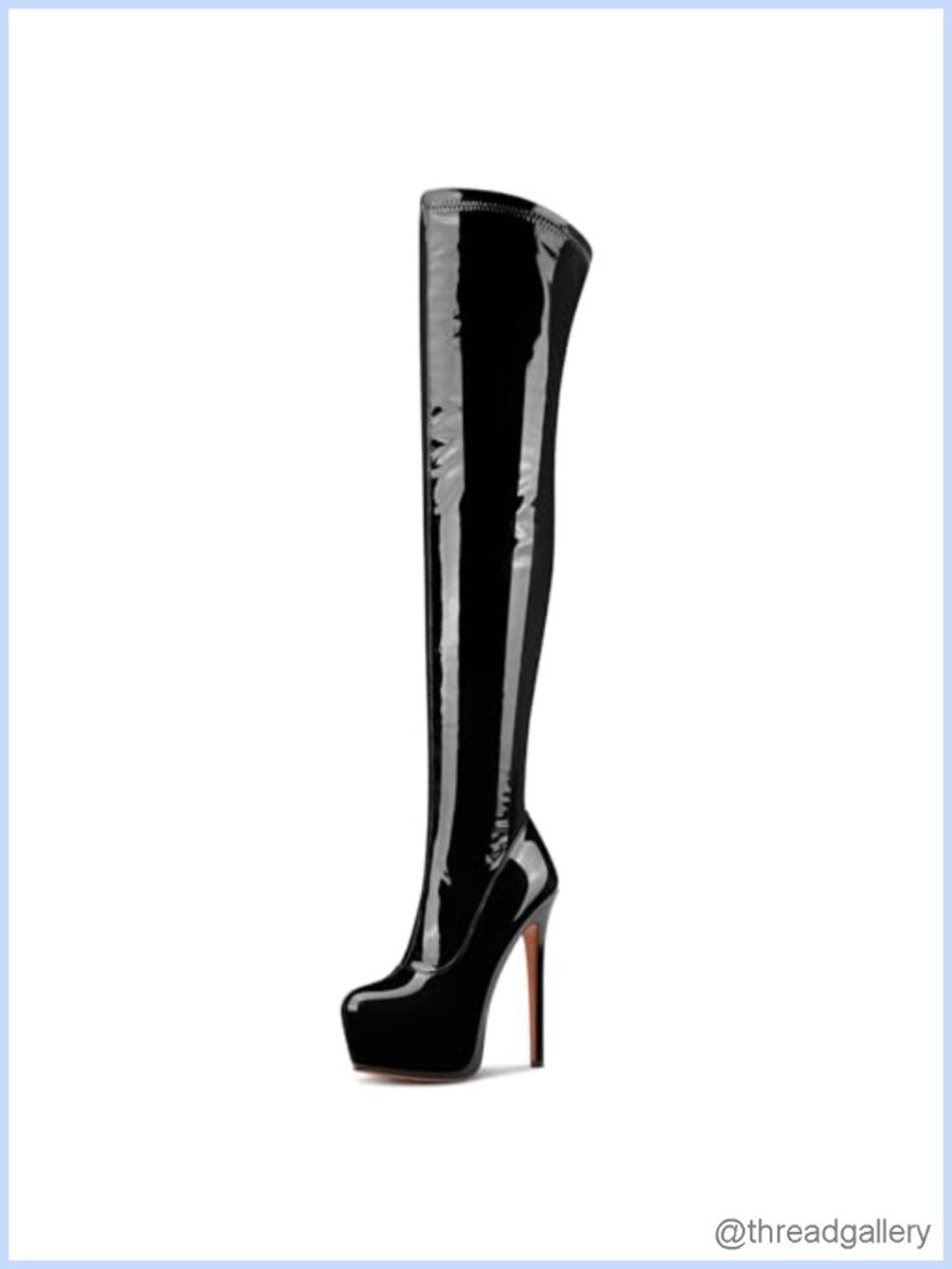 Patent Leather Over the Knee Stiletto Boots Platform Thigh High Round Toe Side